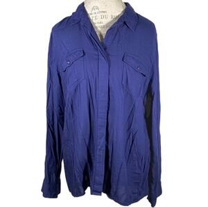 Dress Barn Dark Blue Button Up Long Sleeve Blouse Double Breast Pocket Size XL
